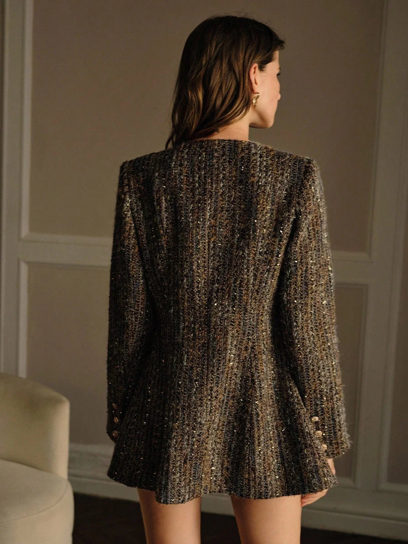 Wool Button Up Jacket All Over Print Regular Fit Chic