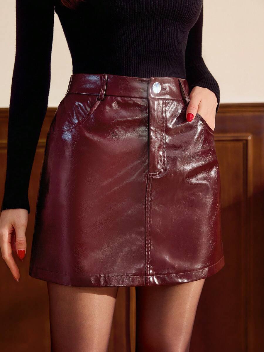 Vintage Elegant Party Pocket Skirt With Metal Button Detail