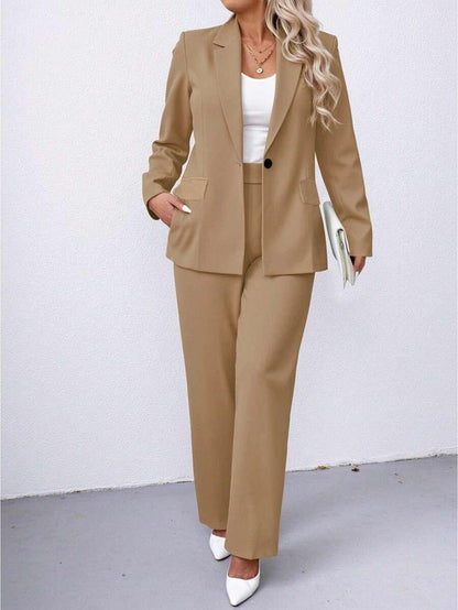 Plus Size Notched Collar Blazer Navy Workwear Casual