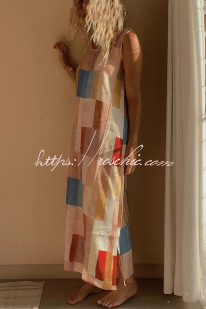 Geometric Print Wide Strap Slit Casual Resort Maxi Dress