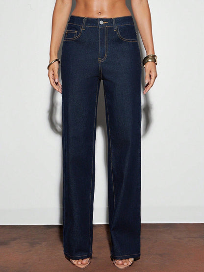 Straight Leg Dark Wash Denim Pants