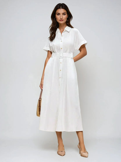Casual Shirt Dress With Collar And Pockets Breathable