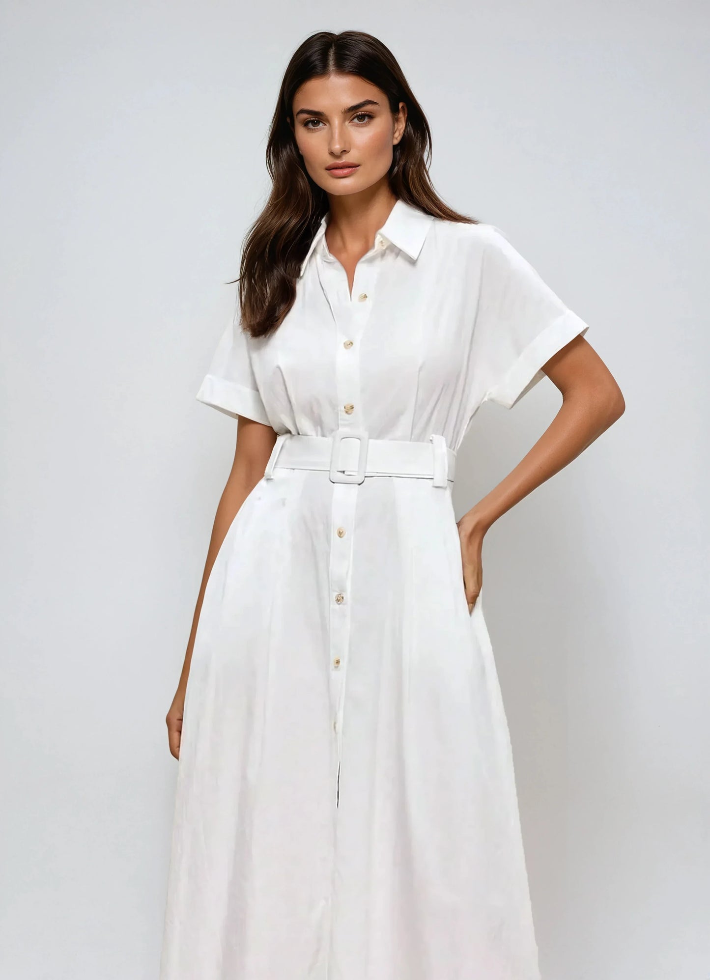 Casual Shirt Dress With Collar And Pockets Breathable