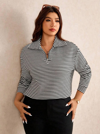 Plus Size Fuzzy Collar Quarter Zip Cozy Sweater