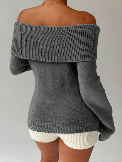 Off Shoulder Foldover Ribbed Knit Jumper