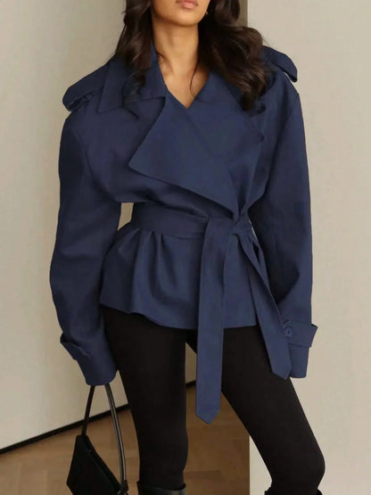 Lace Up Windbreaker With Waterfall Collar For Flattering Fit