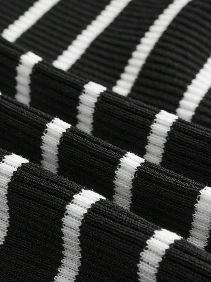 Lined Cashmere Blend Knit Sweater Turndown Collar Stripe