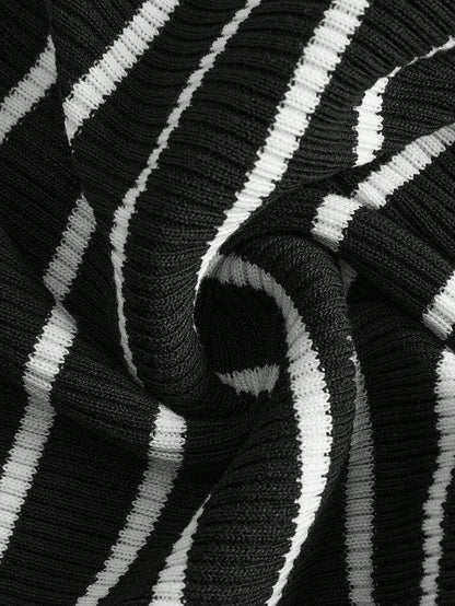Lined Cashmere Blend Knit Sweater Turndown Collar Stripe