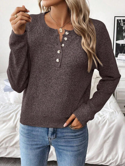 Cozy Knit Sweater With Half Zip Button Front Versatile