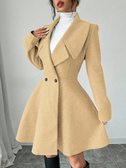 Elegant Minimalist Wool Overcoat With Waterfall Neckline