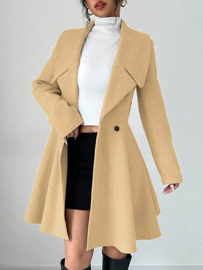 Elegant Minimalist Wool Overcoat With Waterfall Neckline