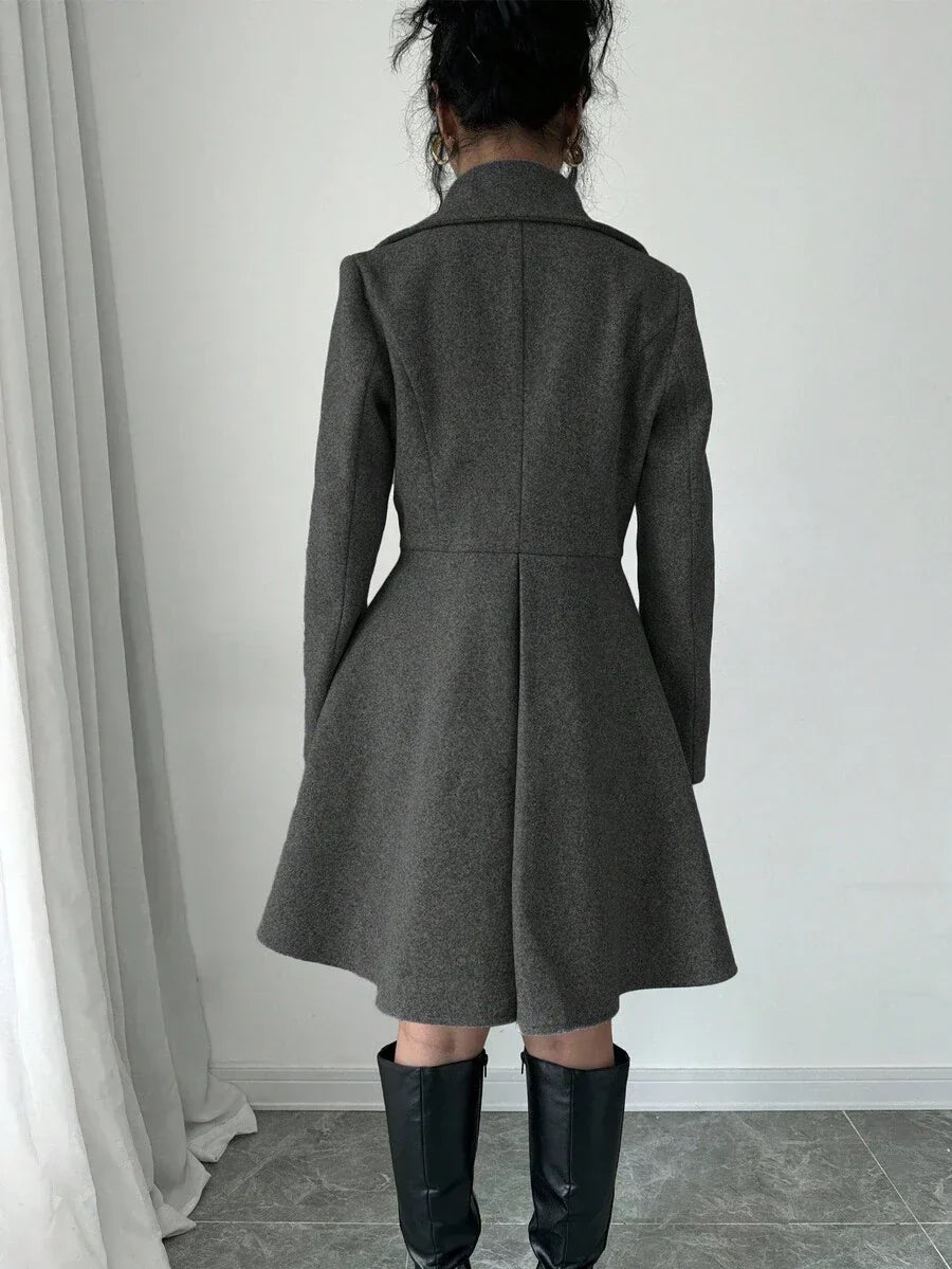 Elegant Minimalist Wool Overcoat With Waterfall Neckline