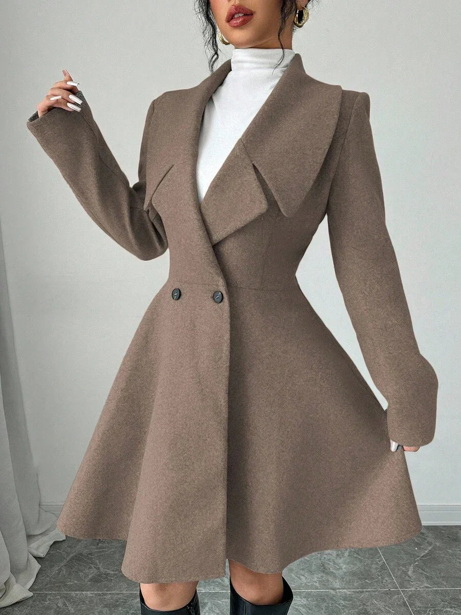 Elegant Minimalist Wool Overcoat With Waterfall Neckline