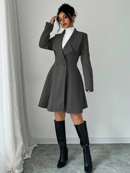 Elegant Minimalist Wool Overcoat With Waterfall Neckline