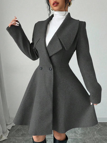 Elegant Minimalist Wool Overcoat With Waterfall Neckline