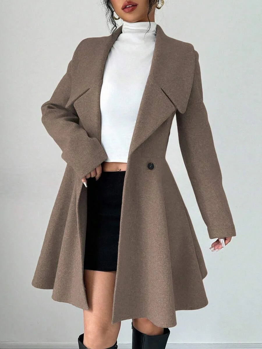 Elegant Minimalist Wool Overcoat With Waterfall Neckline