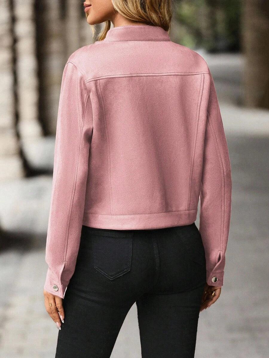 Wool Blend Jacket Crop Length Single Breasted Collar