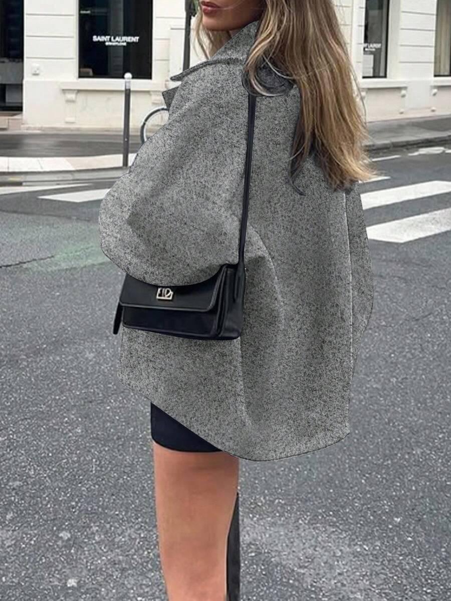 Open Shoulder Wool Jacket With High Collar And Lapel