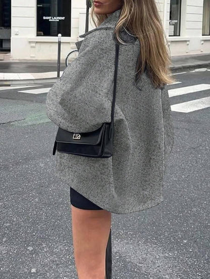 Open Shoulder Wool Jacket With High Collar And Lapel