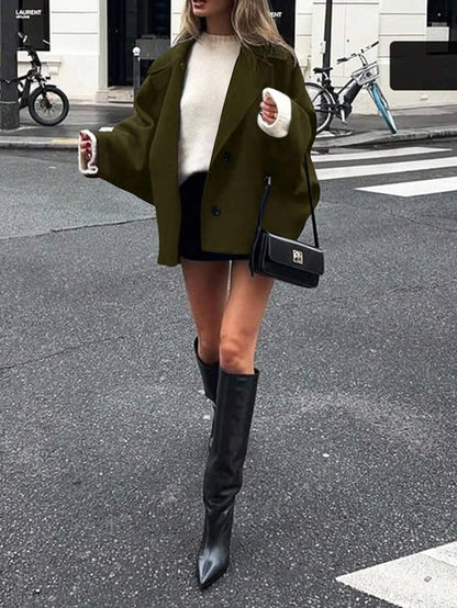 Open Shoulder Wool Jacket With High Collar And Lapel