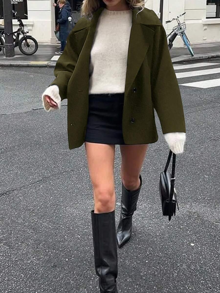 Open Shoulder Wool Jacket With High Collar And Lapel
