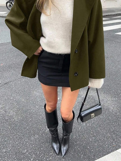 Open Shoulder Wool Jacket With High Collar And Lapel