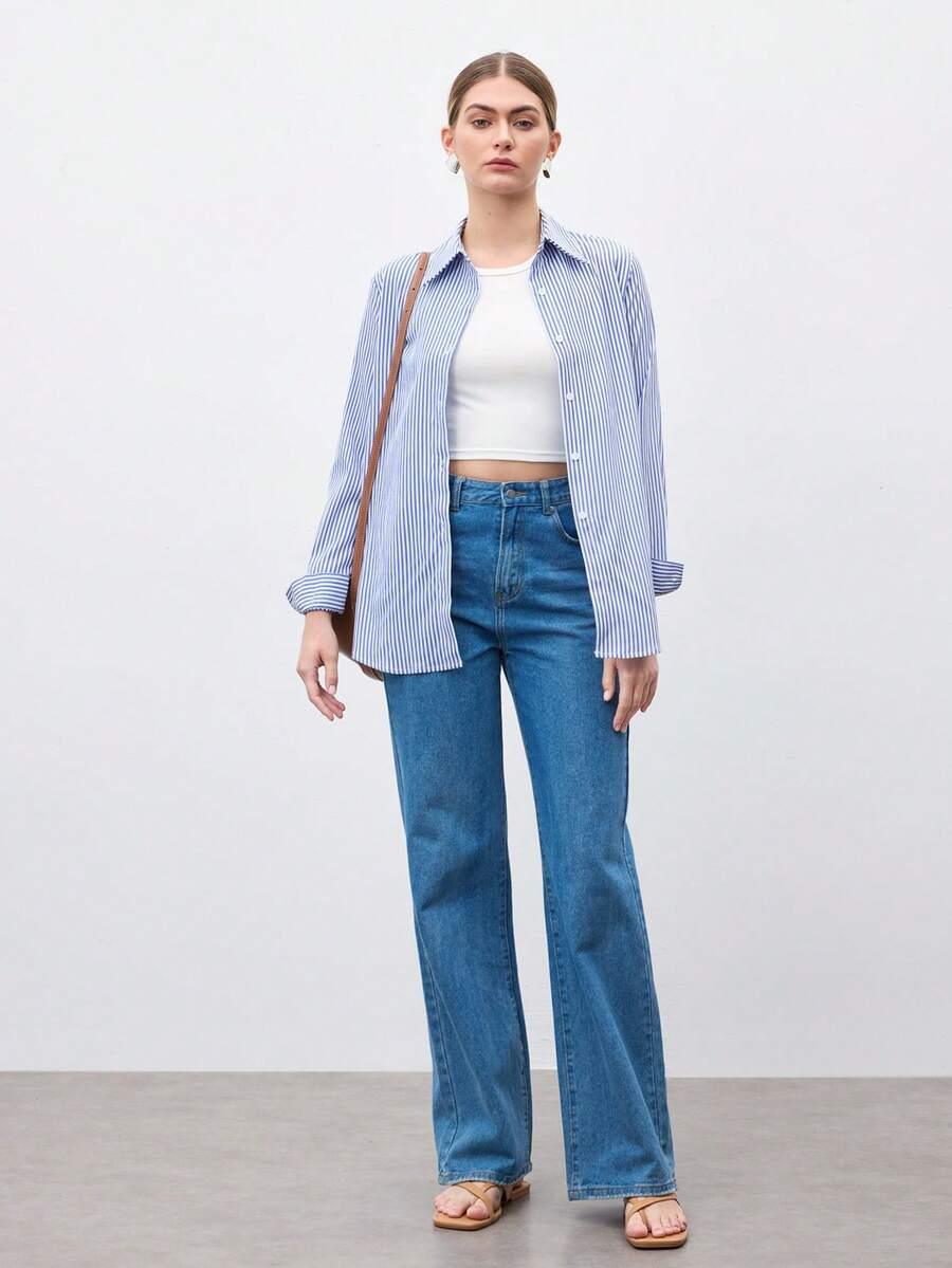 Front Button-Down Long Sleeve Shirt Versatile Elegant Chic