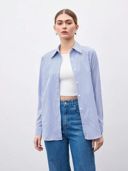 Front Button-Down Long Sleeve Shirt Versatile Elegant Chic