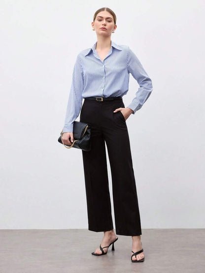 Front Button-Down Long Sleeve Shirt Versatile Elegant Chic