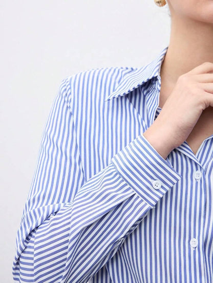 Front Button-Down Long Sleeve Shirt Versatile Elegant Chic