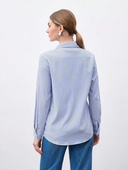 Front Button-Down Long Sleeve Shirt Versatile Elegant Chic