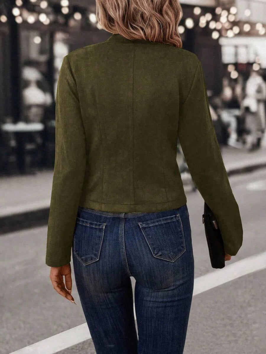 Double Breasted Short Jacket With Stand Collar Comfort