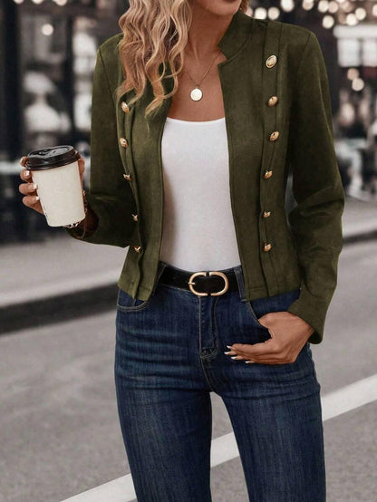 Double Breasted Short Jacket With Stand Collar Comfort