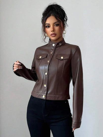 Wool Blend Jacket Crop Length Single Breasted Collar