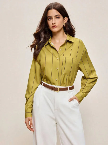 Lapel Button Front Shirt With Pocket Details For Office