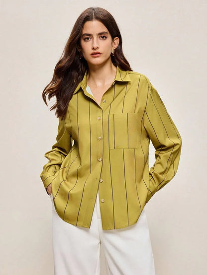 Lapel Button Front Shirt With Pocket Details For Office