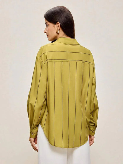 Lapel Button Front Shirt With Pocket Details For Office