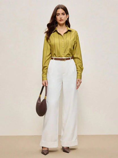Lapel Button Front Shirt With Pocket Details For Office