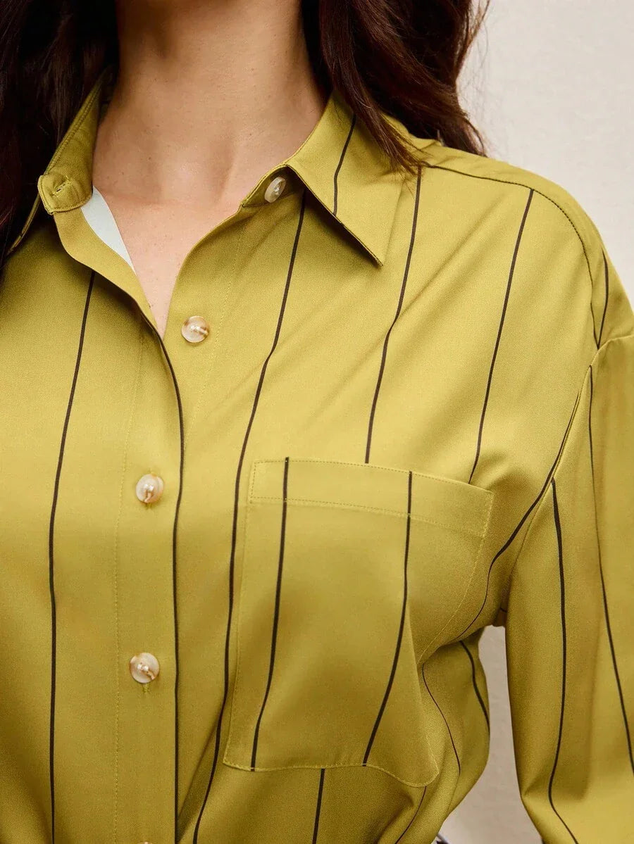 Lapel Button Front Shirt With Pocket Details For Office