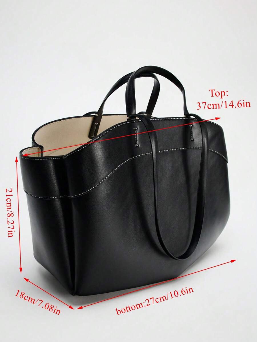 Pleated PU Tote Bag Large Capacity With Double Handles
