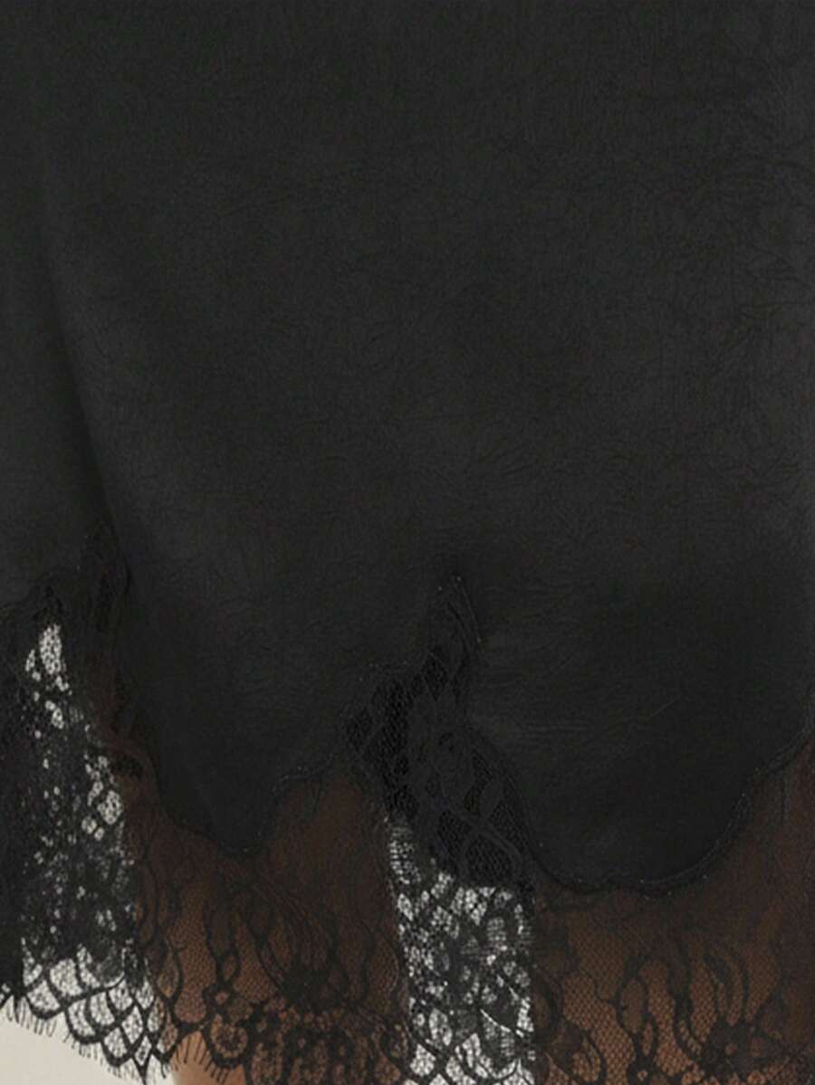 Elegant Black Asymmetrical Lace Hem Skirt With Fringe Plaid A Line For Night Out And Party Wear
