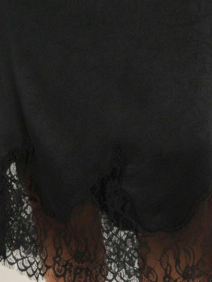 Elegant Black Asymmetrical Lace Hem Skirt With Fringe Plaid A Line For Night Out And Party Wear