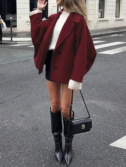 Open Shoulder Wool Jacket With High Collar And Lapel