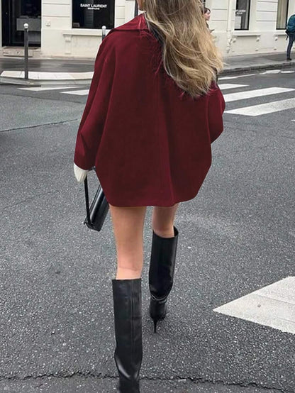 Open Shoulder Wool Jacket With High Collar And Lapel