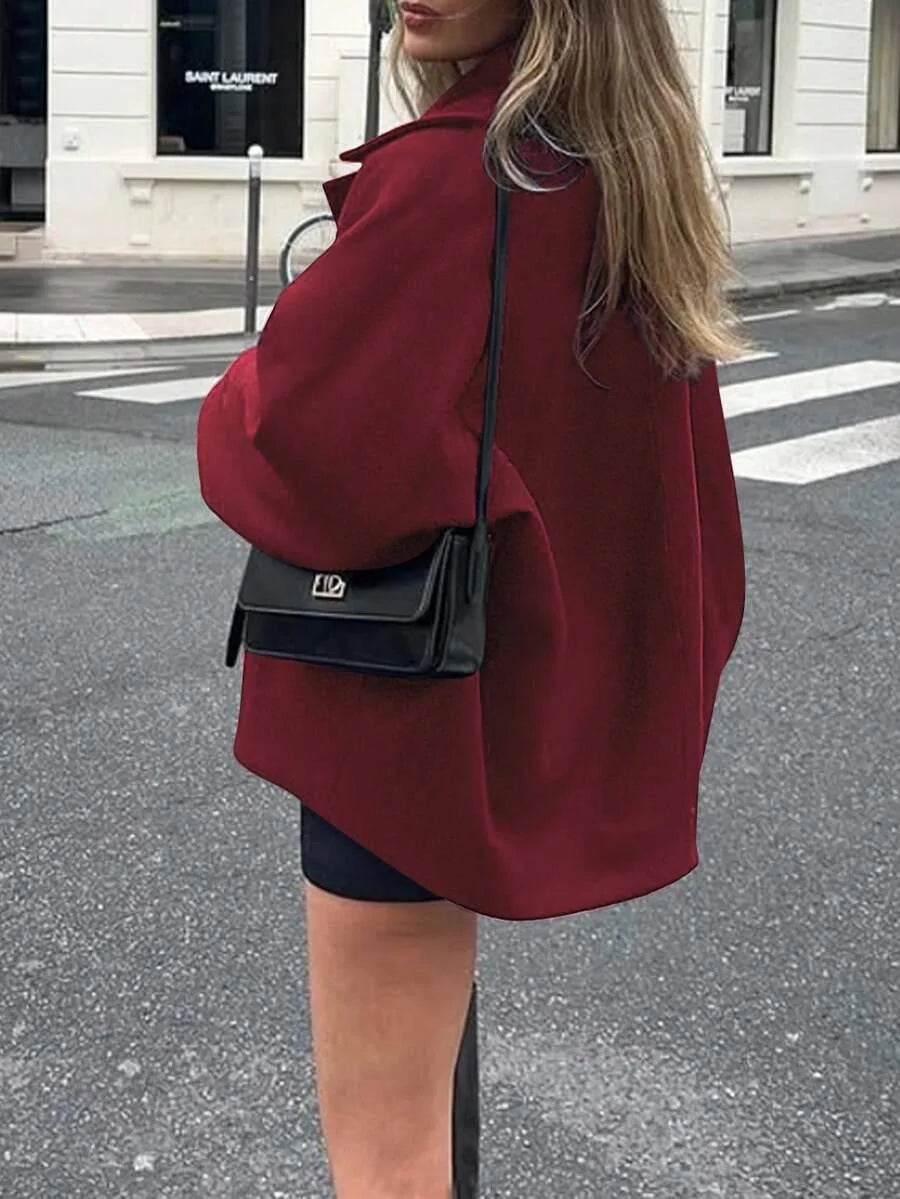 Open Shoulder Wool Jacket With High Collar And Lapel