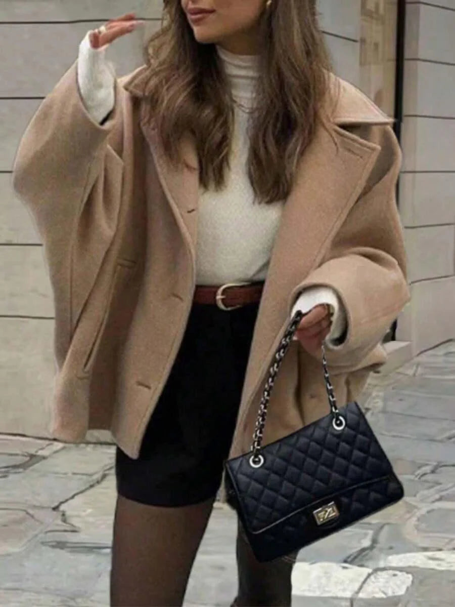 Elegant Wool Coat With Pocket Front Button Timeless Style