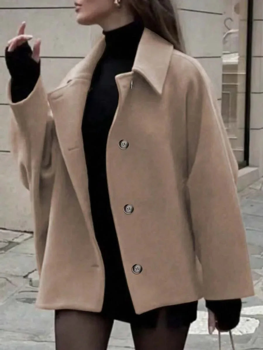 Elegant Wool Coat With Pocket Front Button Timeless Style