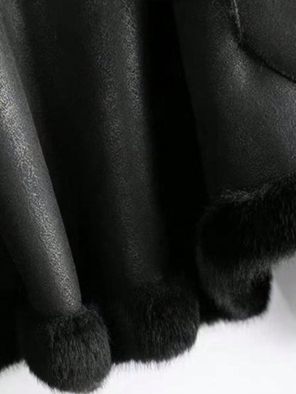 Elegant Black Faux Fur Coat For Women Stand Collar Long Sleeve Regular Fit Winter Wardrobe Essential