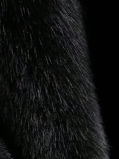 Elegant Black Faux Fur Coat For Women Stand Collar Long Sleeve Regular Fit Winter Wardrobe Essential