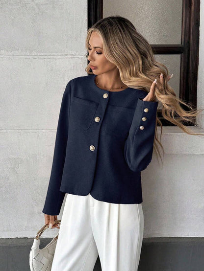 Round Neck Long Sleeve Jacket for Women Regular Fit Casual Outerwear Spring Summer